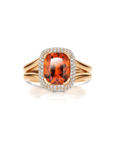 SLAETS Jewellery One-of-a-kind Orange Mandarin Garnet with Diamonds, 18kt Gold Ring *SOLD* (watches)