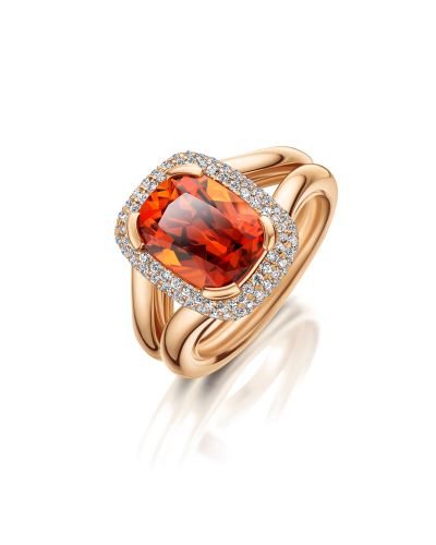 SLAETS Jewellery One-of-a-kind Orange Mandarin Garnet with Diamonds, 18kt Gold Ring *SOLD* (horloges)