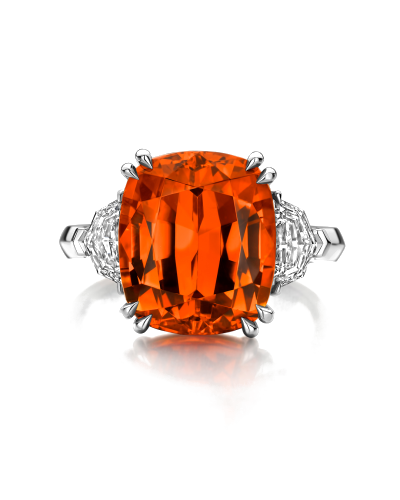 SLAETS Jewellery One-of-a-kind Trilogy Ring Orange Mandarin Garnet with Two Diamonds, 18Kt White Gold  (watches)