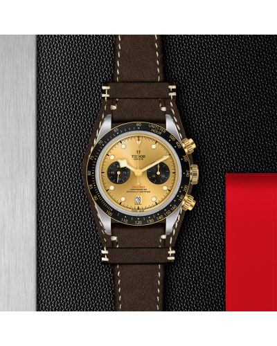 Tudor Black Bay Chrono S&G 41 mm steel case, Brown leather strap (horloges)