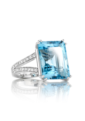 SLAETS Jewellery Aquamarine Art Deco Ring with Diamonds