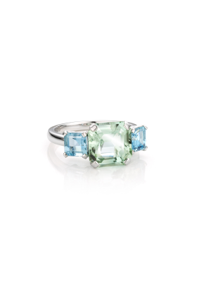 SLAETS Verlovingsringen VERKOCHT Mint Green Tourmaline and Blue Aquamarines, 18Kt White Gold Ring *SOLD OUT*